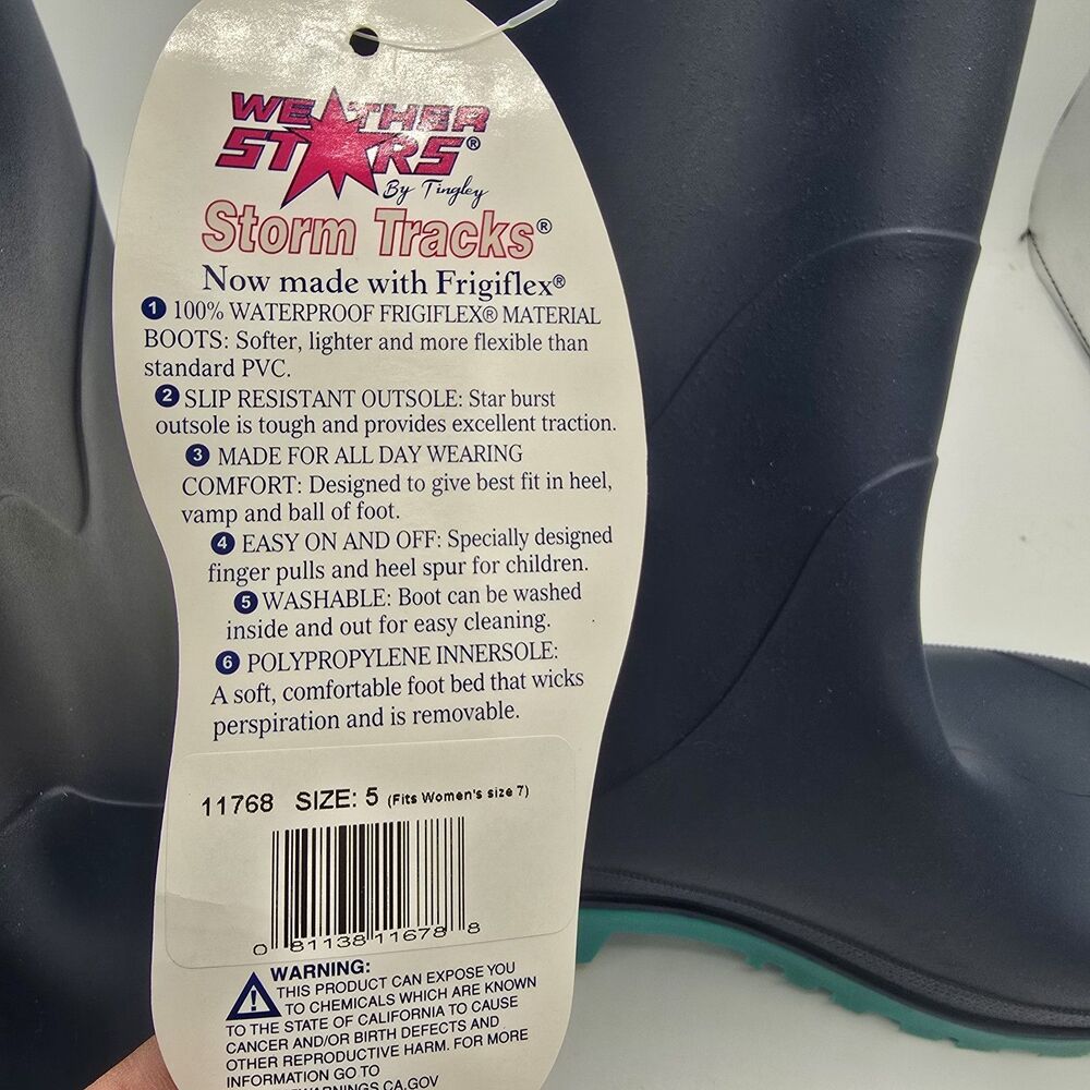 Weather Stars By Tingley Size 5 Kids Rain Boots New Womens Fits Size 7 - Picture 7 of 9